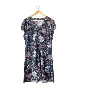LOFT Spring Summer Grey Floral button Front Lightweight V neck Dress